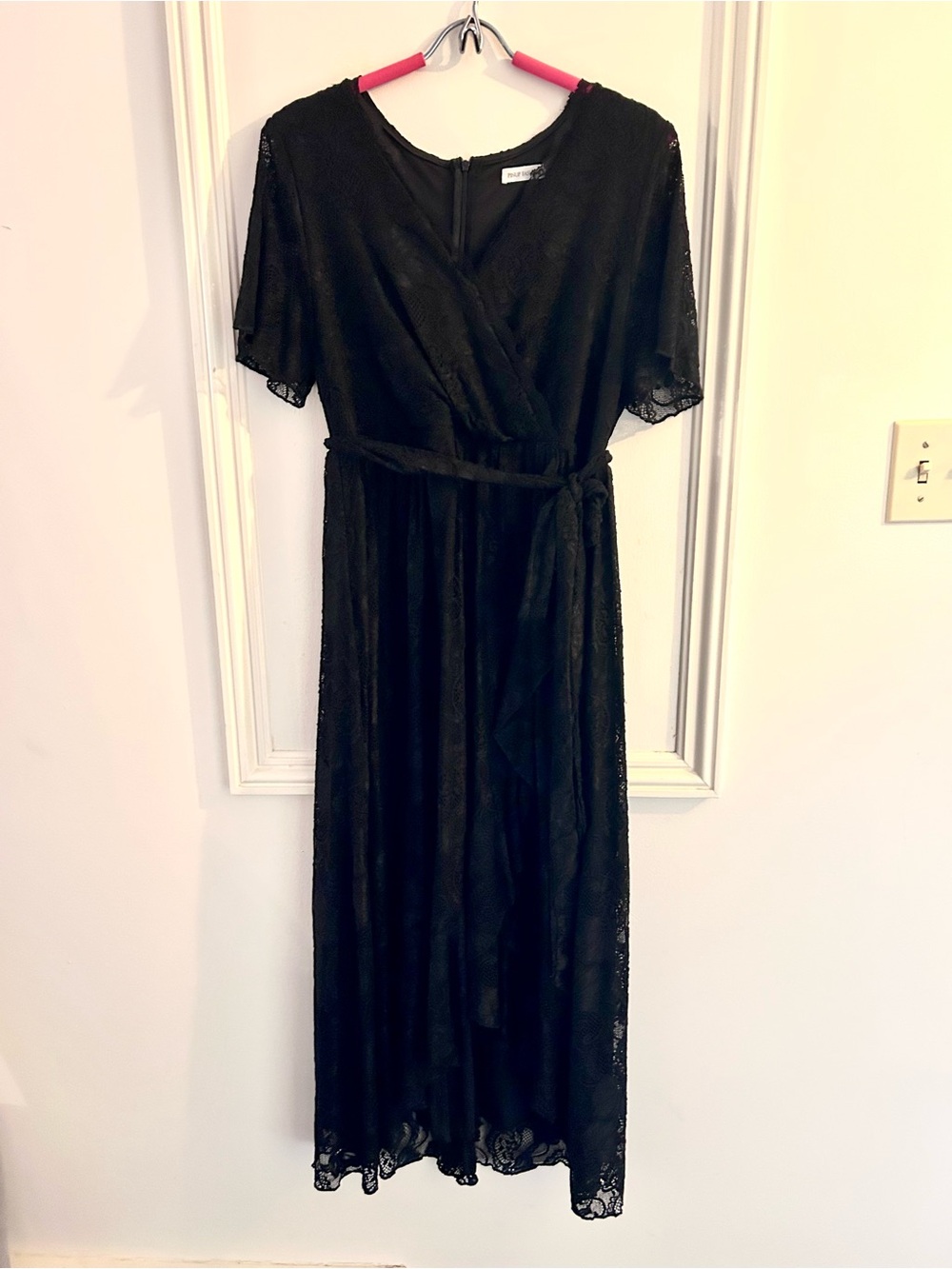 Black Lace Wrap Maxi Dress with Tie Waist